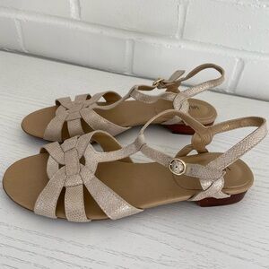 Women's Classic Low Heel Comfy Vaneli Metallic Beige Strappy Sandals Size 10
